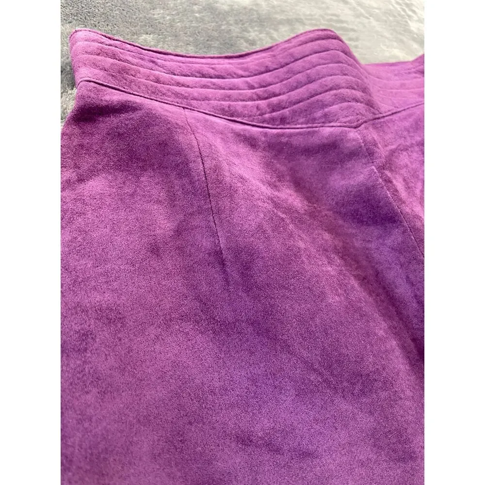Vintage Evan Davies Womens Size 10 Midi Skirt Purple Suede Quilted Yoke